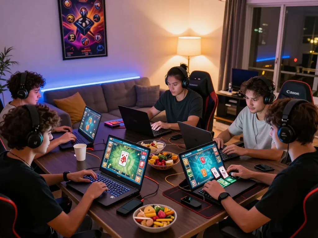 Exciting online gaming scene with players enjoying rikvip virtual card games in a vibrant atmosphere.