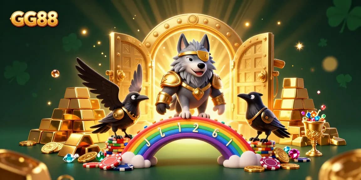 Experience GG88 excitement with a vibrant casino-themed illustration showcasing Norse mythology elements.