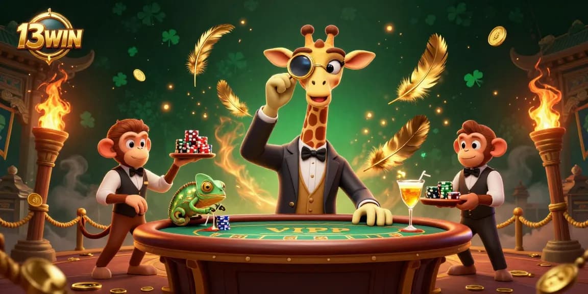 3D characters illustrating excitement at 13WIN casino with dynamic gaming elements and vibrant atmosphere