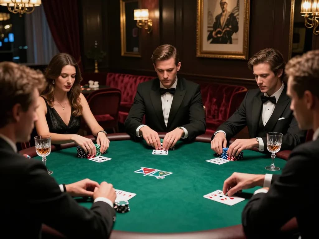 Engaging in Đăng ký lu88 at an elegant poker game strategically analyzing cards.