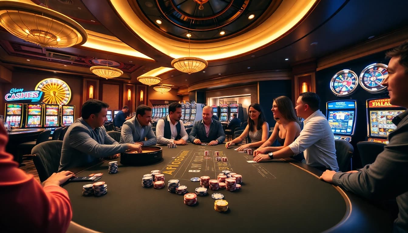 Engaging poker game action at a luxurious casino inspired by https://nohuu.site/, showcasing excitement and professionalism.