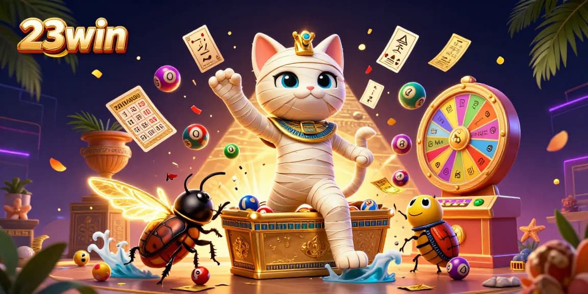 Win exciting rewards at 23win with vibrant games in a dynamic casino illustration.