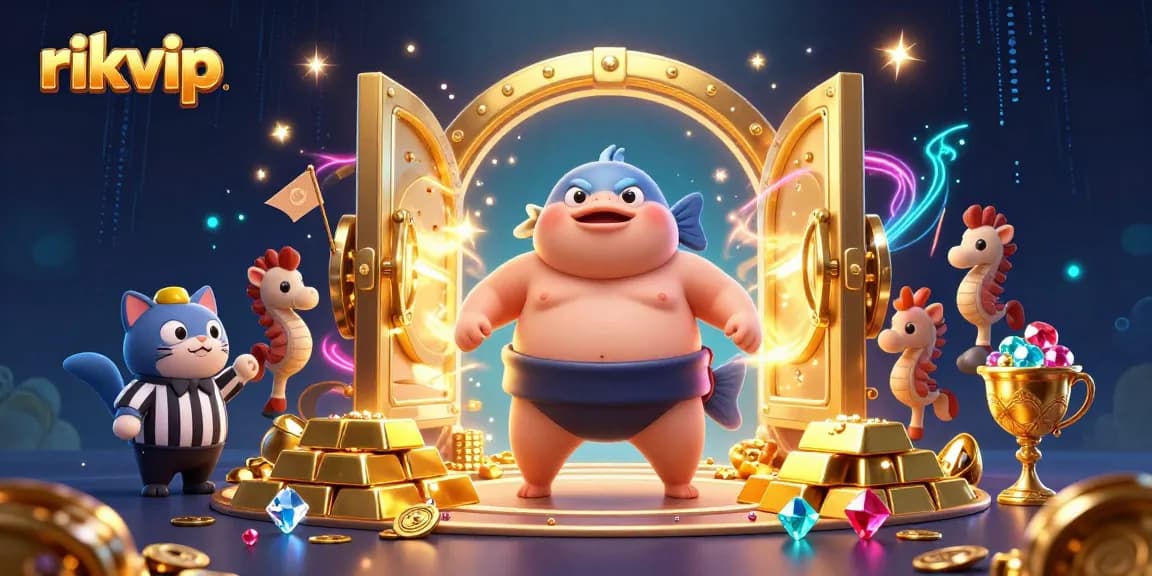 Experience thrilling gameplay at rikvip with colorful casino elements and dynamic imagery of a fugu fish.