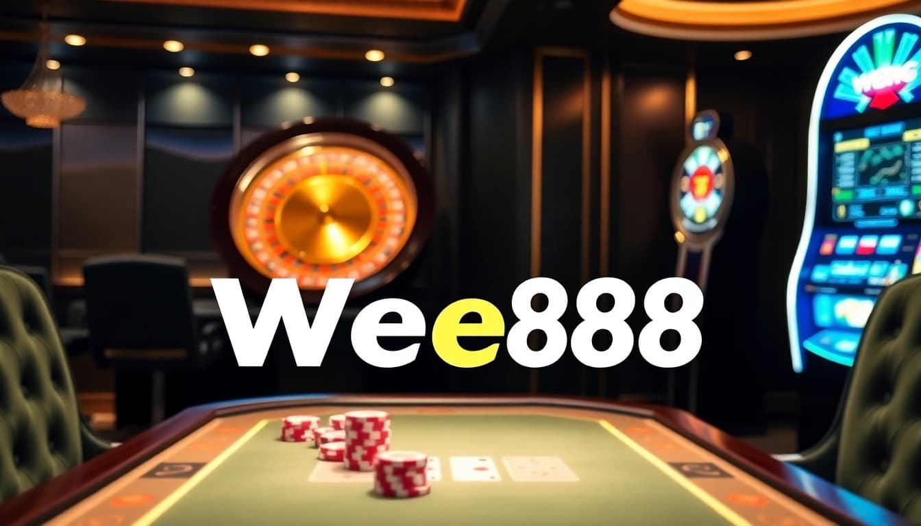 WE88 online casino interface with a poker table and vibrant gambling elements.