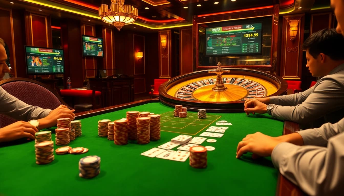Experience the thrill of high-stakes poker at MB66, featuring vibrant chips and intense gameplay.