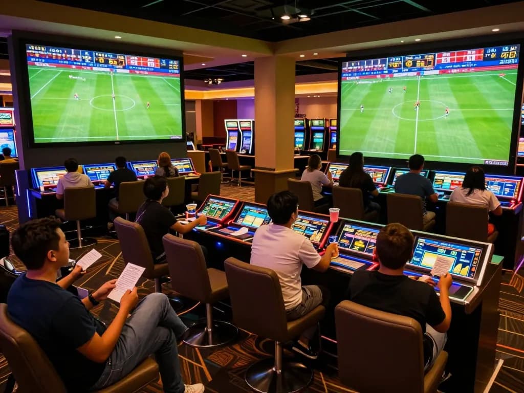 Socolive fans enjoying live soccer betting in a modern casino lounge atmosphere