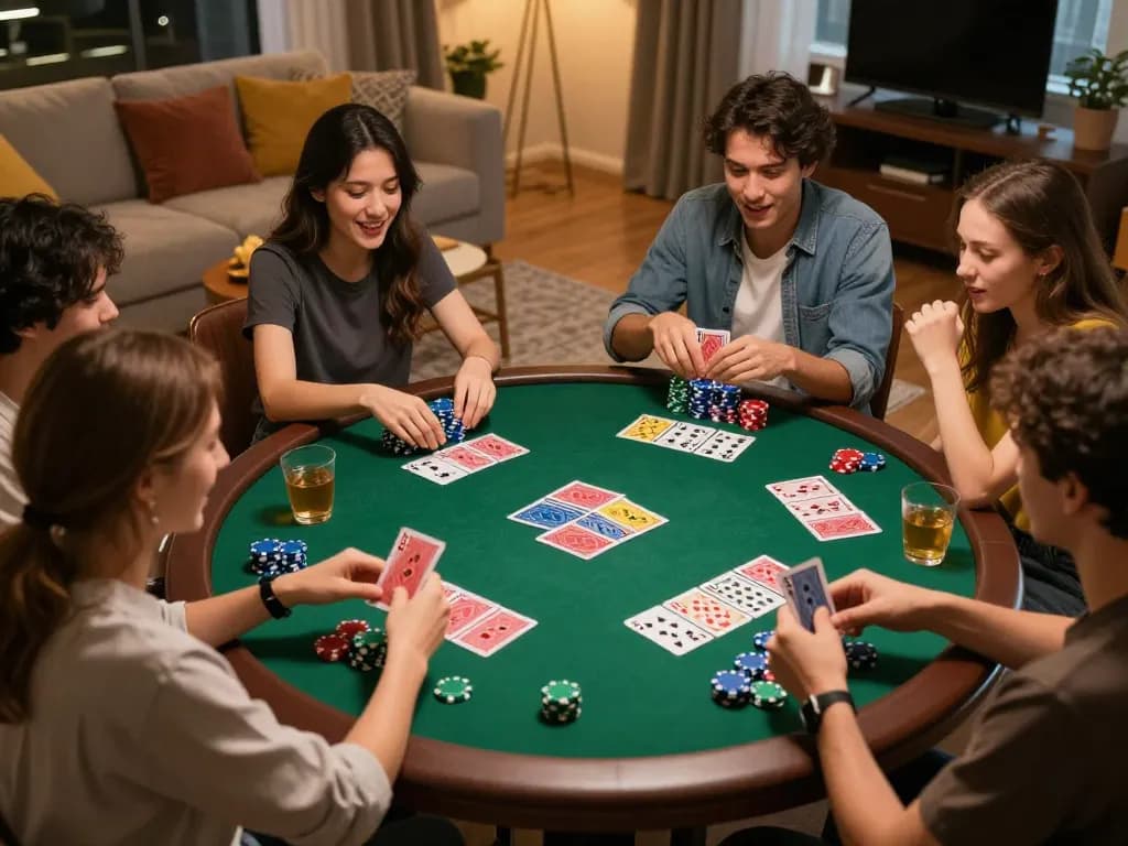 Zowin card gaming night with friends at home, showcasing strategy and excitement.