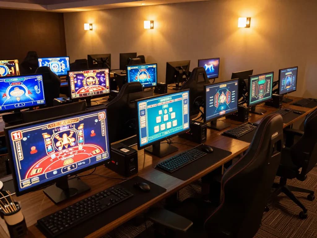 Engaging in strategic gameplay on nhà cái rr88 with multiple screens displaying casino games in a professional online setup