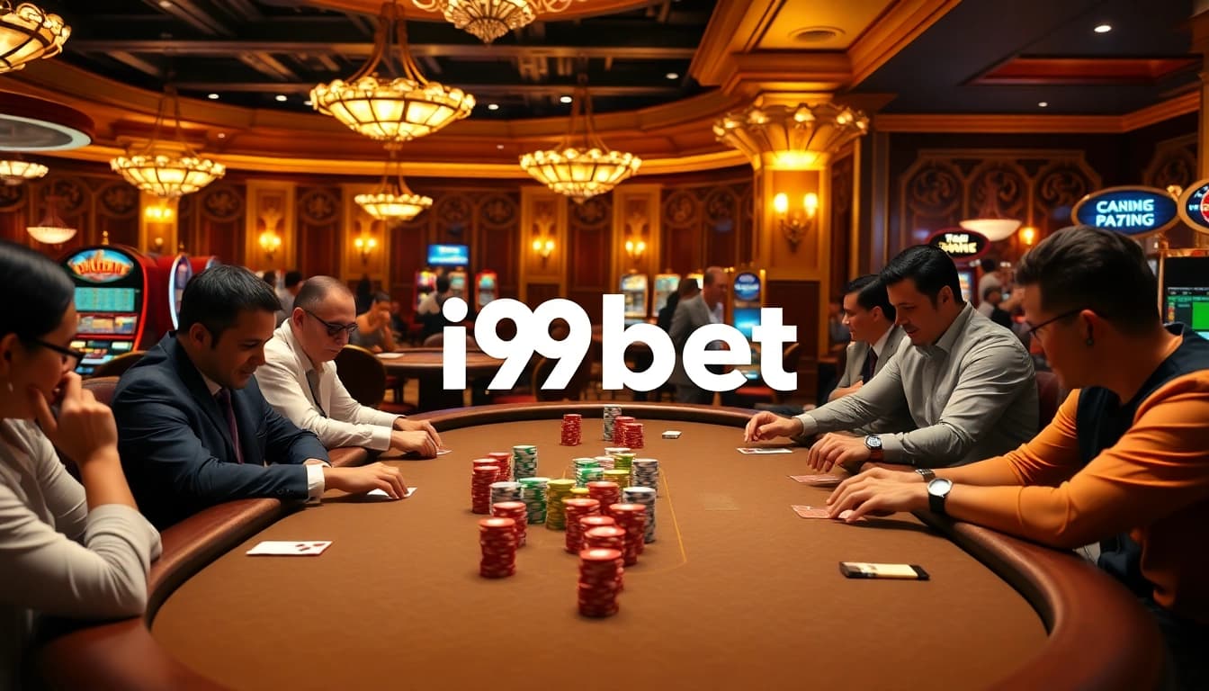 Experience the excitement of i9bet as players engage in thrilling poker games at a vibrant casino table.
