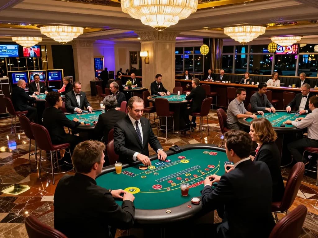 Experience thrilling blackjack action at https://kjc365.com/ with players and dealers engaged in high-stakes gameplay.