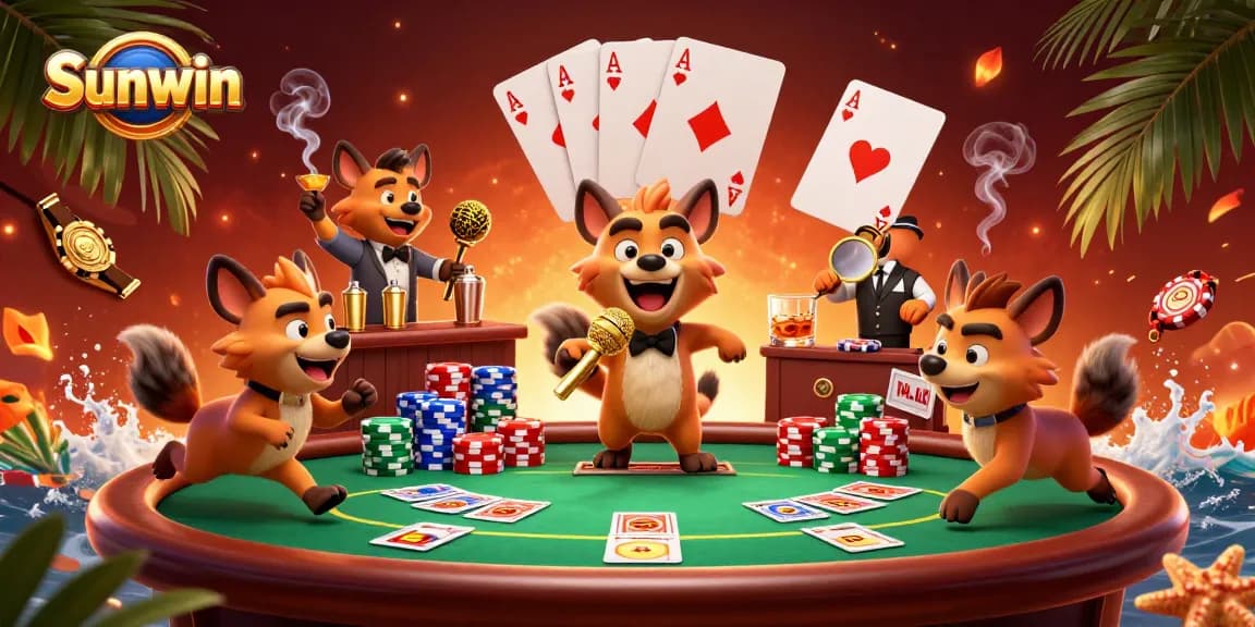 Engage in thrilling Sunwin casino games with engaging characters and vibrant atmosphere.