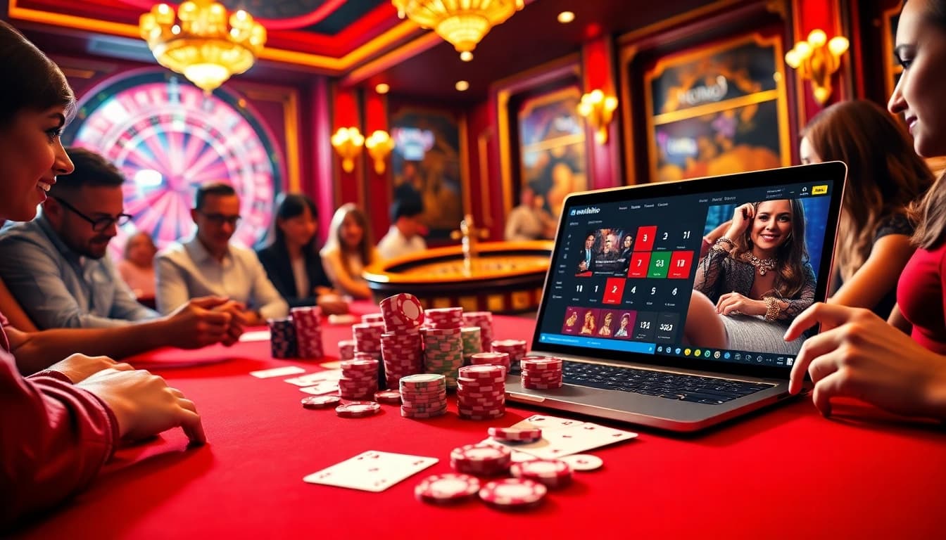 Exciting gaming action at https://nohu90.pink/ with colorful chips and a roulette wheel.