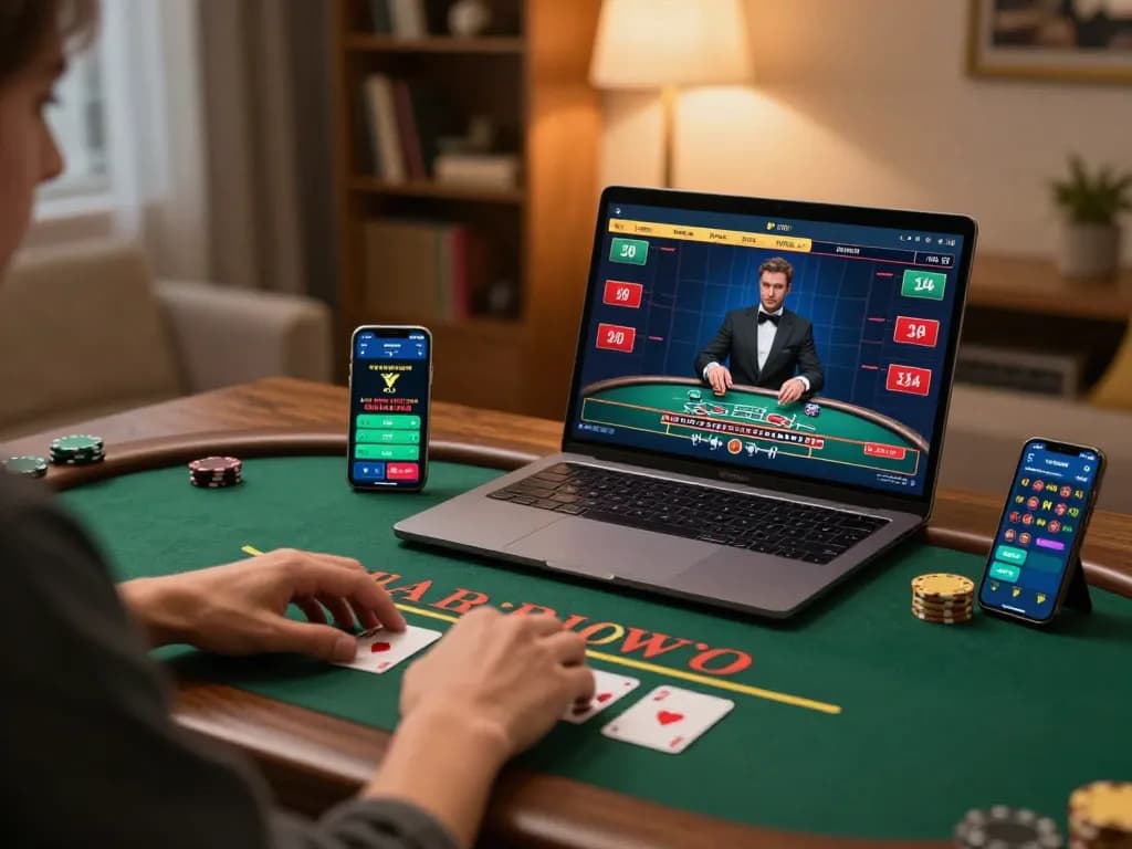 Engaging in live dealer blackjack online with hitclub gaming strategies at a cozy home setup.