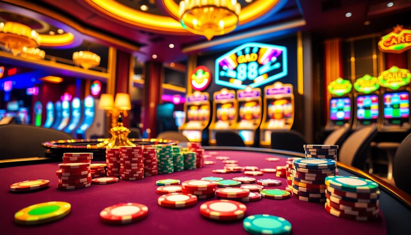 Experience thrilling gaming interaction with ee 88 at a vibrant casino table filled with excitement.