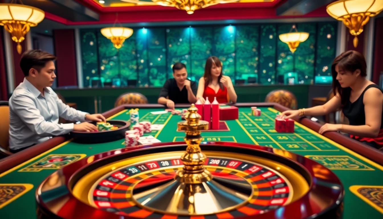 Exciting gameplay at RR88 casino with vibrant chips and roulette wheel in action.