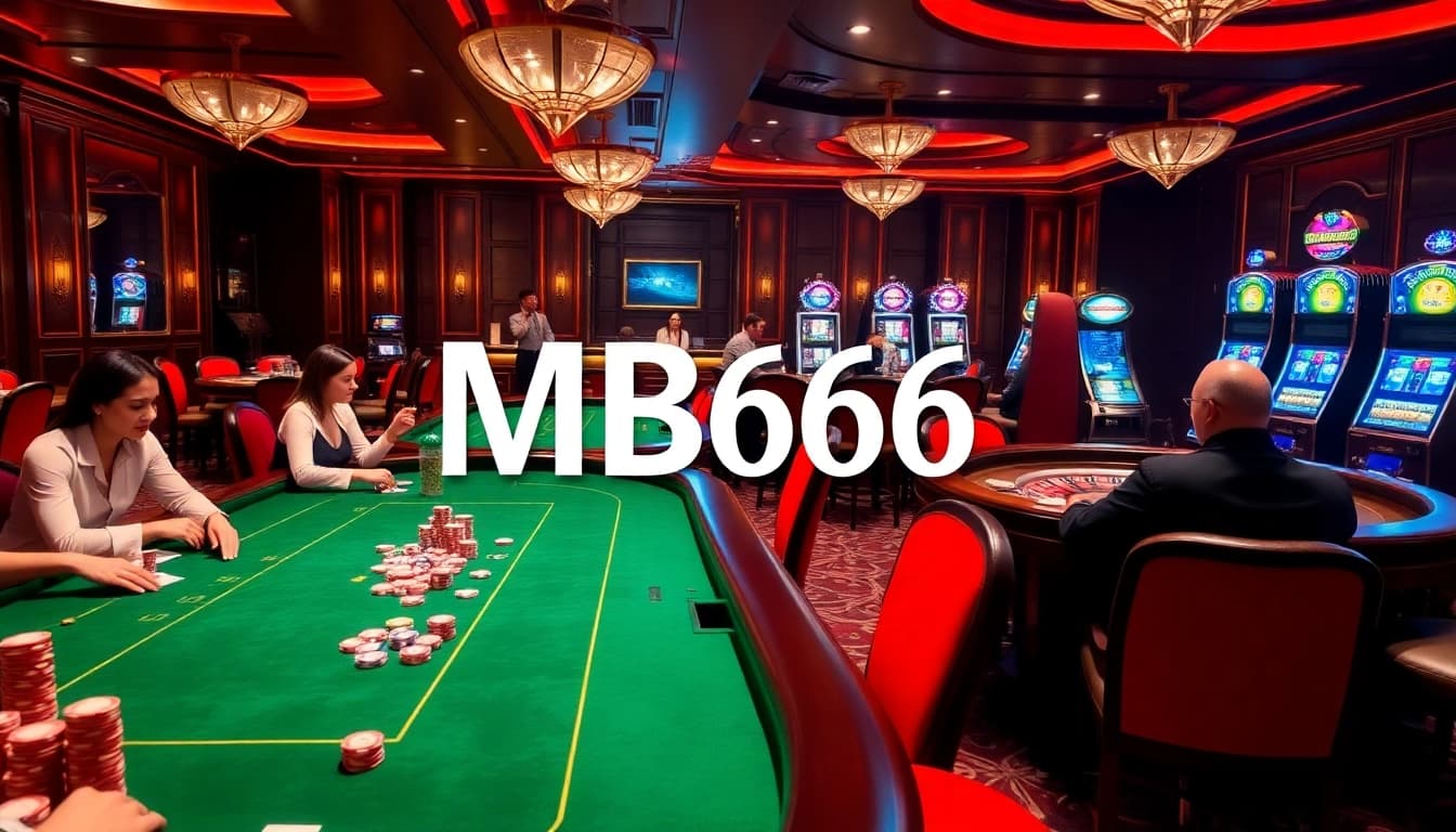 Experience the excitement of casino gaming with MB66, featuring vibrant tables and eager players.