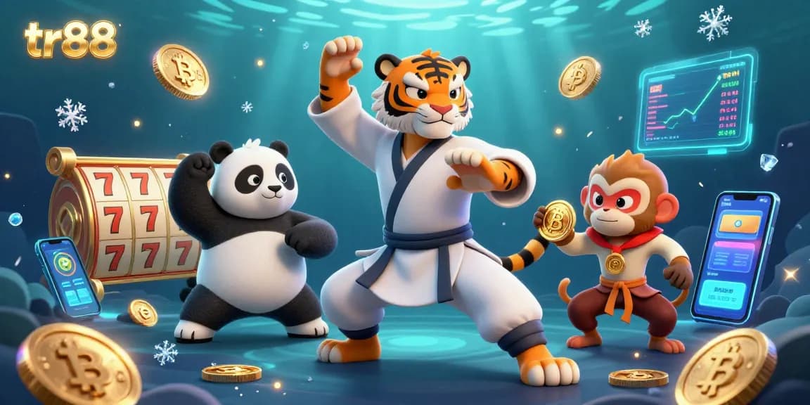 Engage with the vibrant tr88 gaming scene featuring a kung fu tiger master and golden coins in a dynamic 3D illustration.