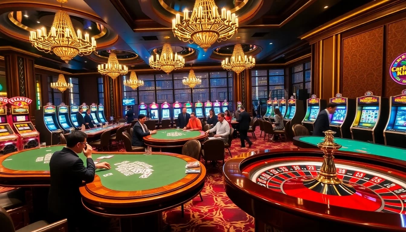 Players strategize at a card table in a luxury casino environment at https://98winwi.com/, showcasing excitement and skill.