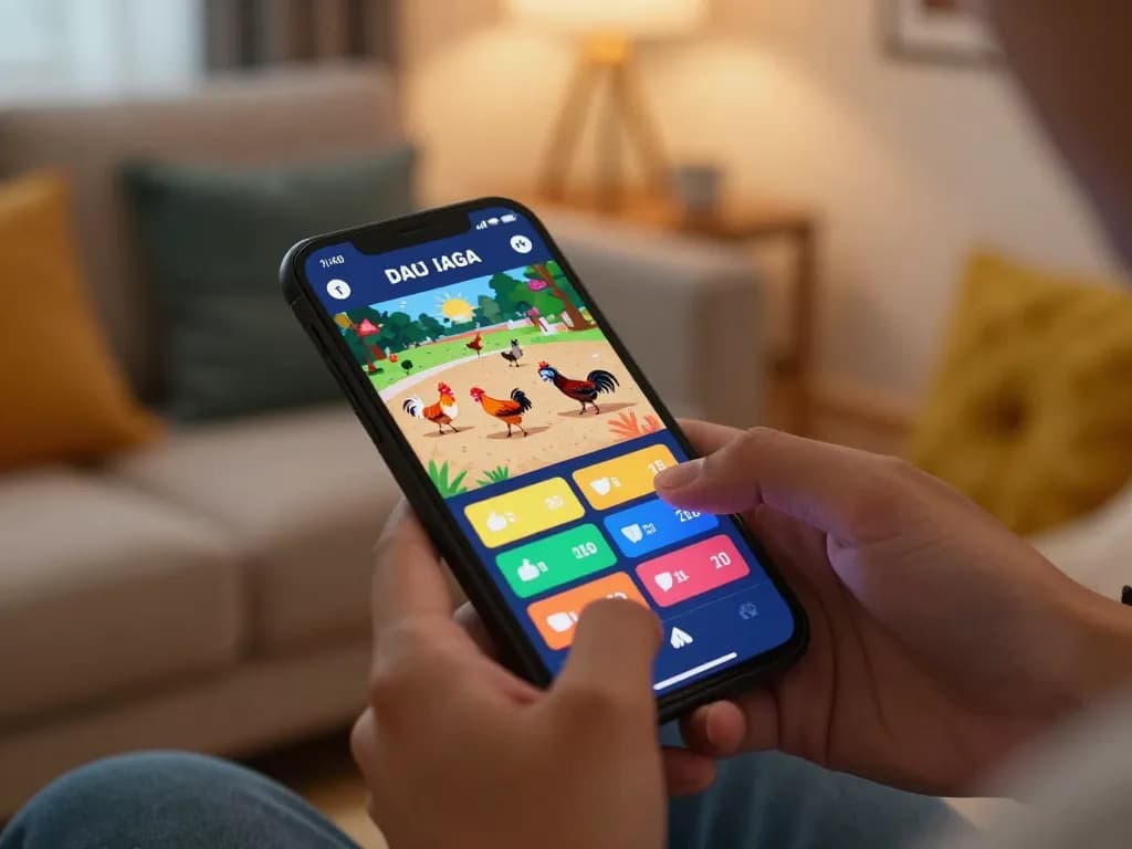 Daga players engaged in online betting during live cockfighting match.
