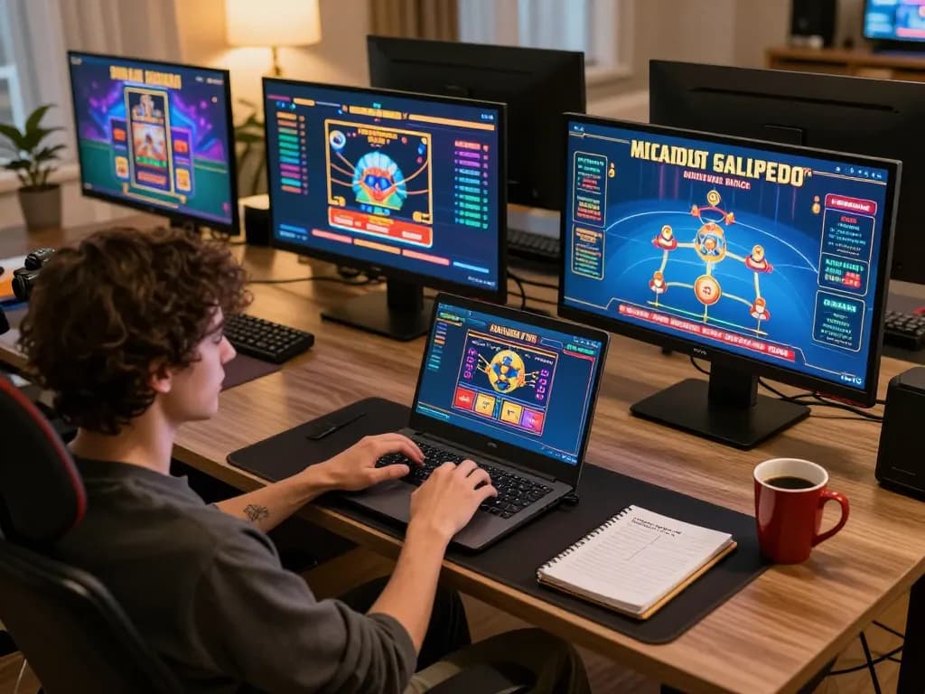 Nohu90 online casino gaming setup with engaging gameplay on laptop in a cozy home
