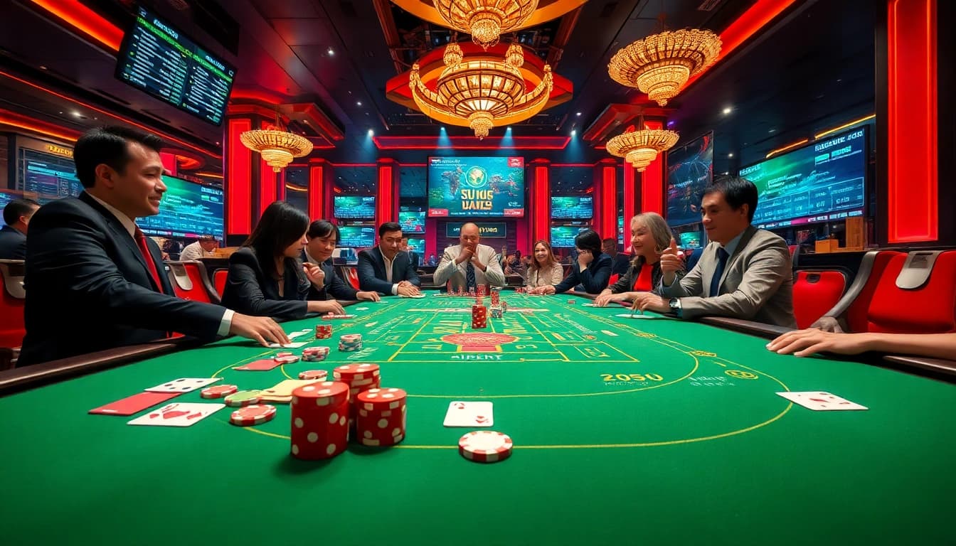 Tài Xỉu MD5 gaming scene highlighting engaged players and vibrant casino atmosphere.