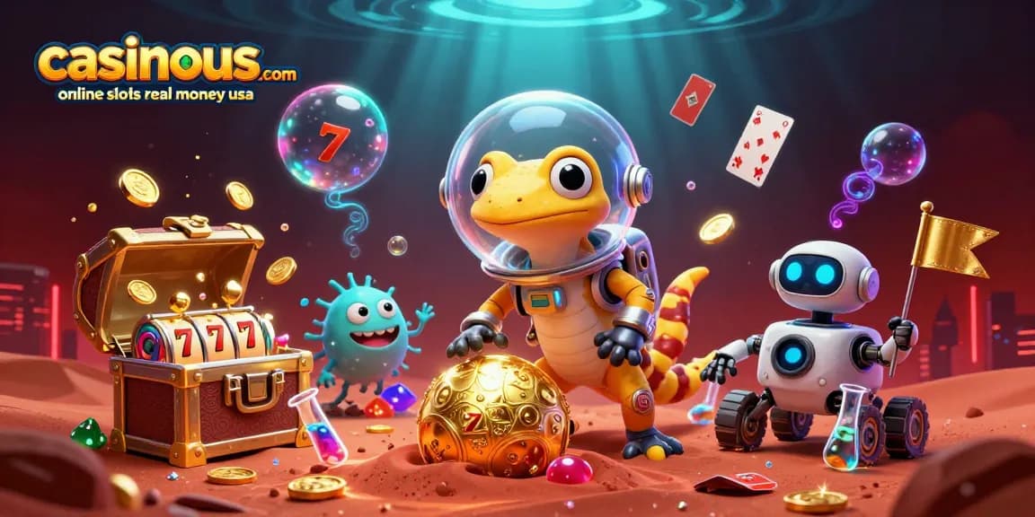 Experience top online slots at casinous.com online slots real money usa with vibrant 3D casino illustration.