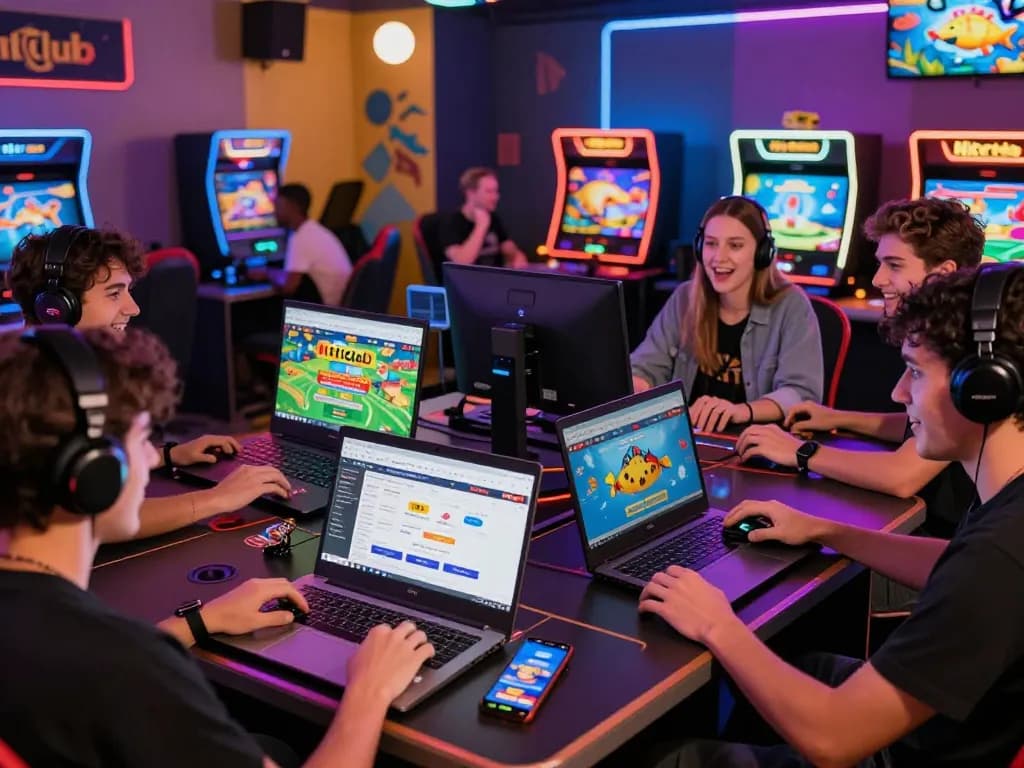 Enthusiastic players enjoying various online games at Hitclub, showcasing a vibrant and immersive gaming atmosphere.