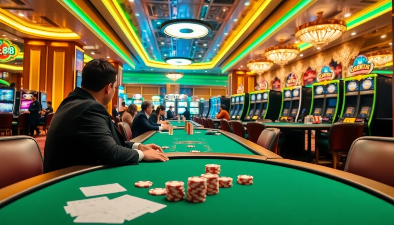 Experience the excitement at EE88 with dynamic tables and vibrant slot machines.