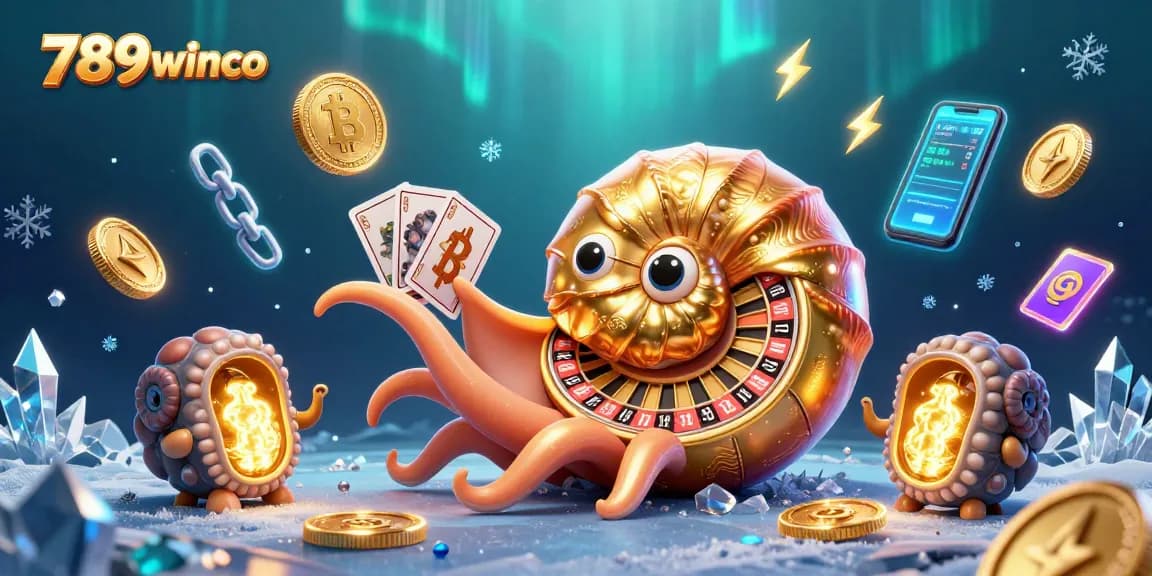 Experience the thrill of 789winco with a vibrant 3D casino scene featuring giant nautilus and glowing coins.