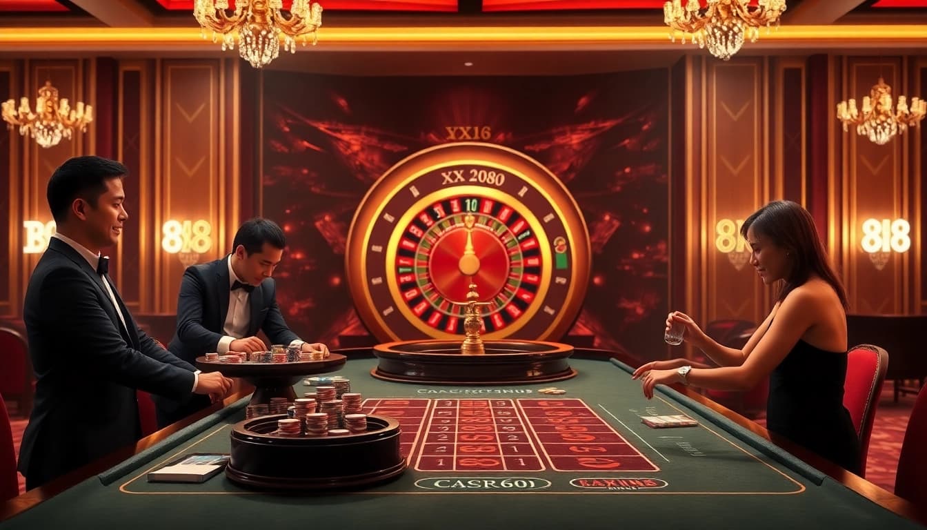 Experience the excitement of betting with nhà cái XX88's immersive online gaming environment featuring vibrant casino tables and thrilling Baccarat action.