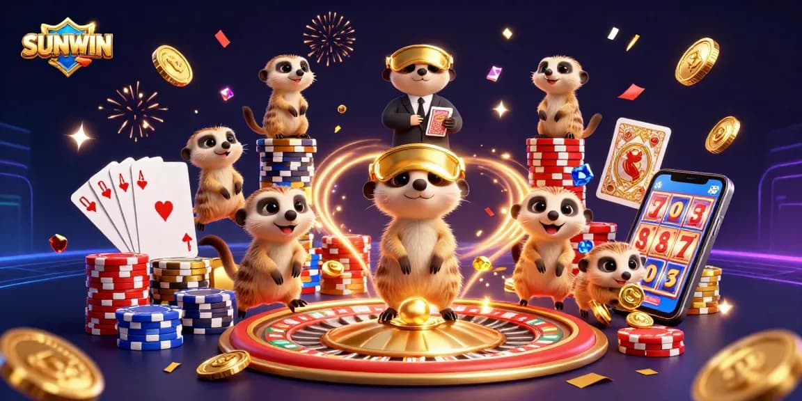 Experience thrilling gameplay at SUNWIN with our animated meerkat casino scene full of excitement.