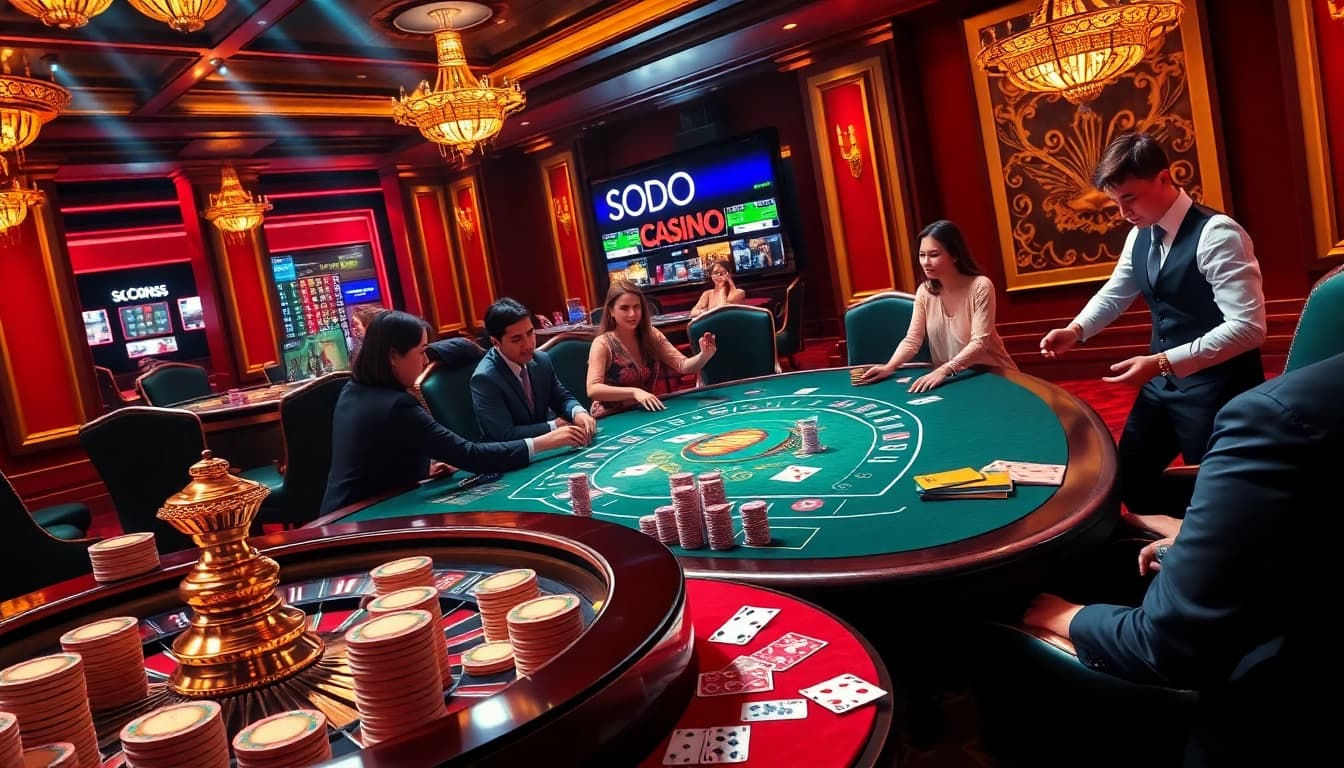 Energetic players at SODO CASINO savoring the excitement of a high-stakes poker game.