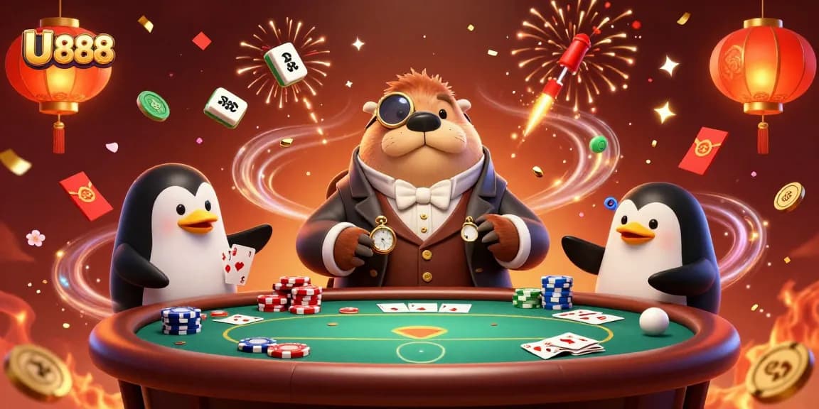 Experience thrilling poker action at U 888 with a jolly walrus, penguin dealer, and bluffing pufferfish.