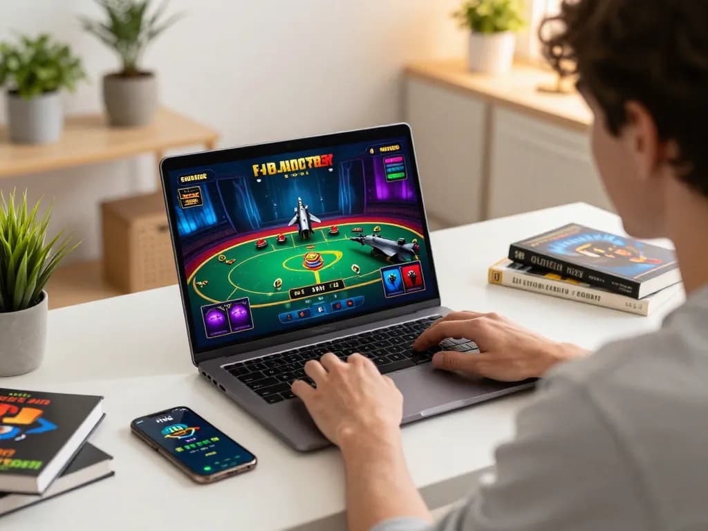 Engaging in a f168 game online while strategizing at home with laptop and smartphone for an immersive casino experience.