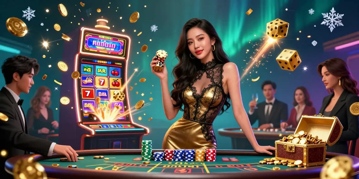 Experience thrilling หนังใหม่ชนโรง action with a glamorous Asian woman at a high-stakes baccarat table, surrounded by casino excitement.