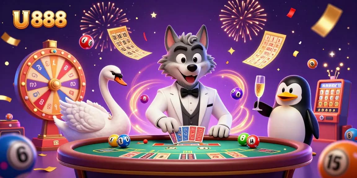Engage with U 888's premiere games while enjoying a vibrant 3D illustration of casino excitement.