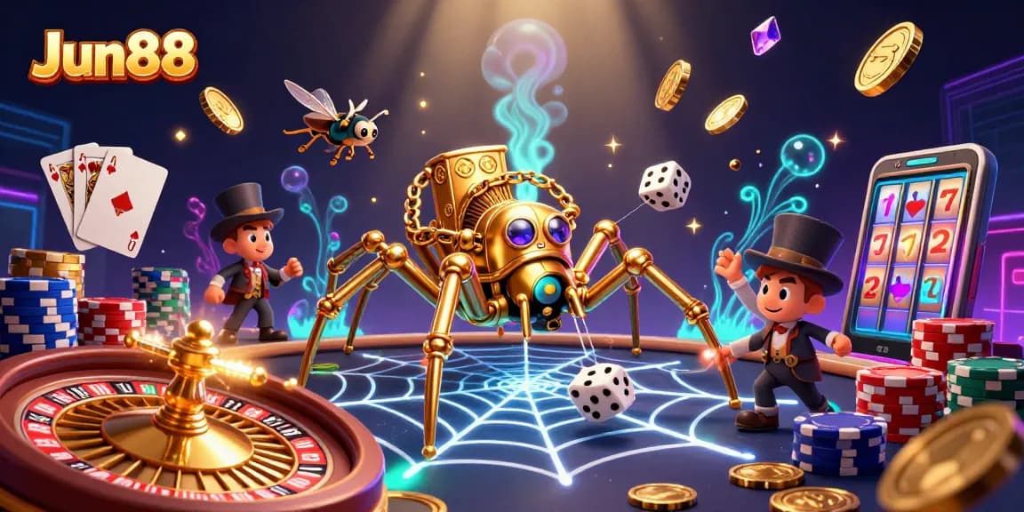 Experience thrilling gameplay at Jun88 with this vibrant casino-themed 3D illustration.