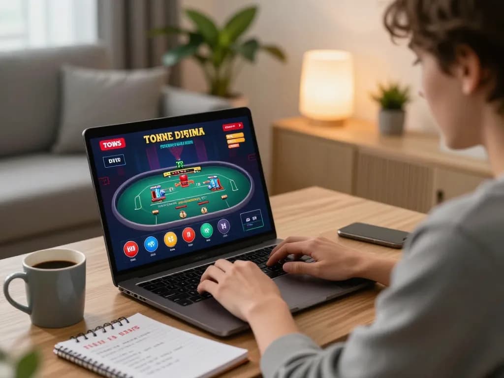 Engaging scene of online gaming at https://sc88.casino/ with a player enjoying live dealer games in a cozy home