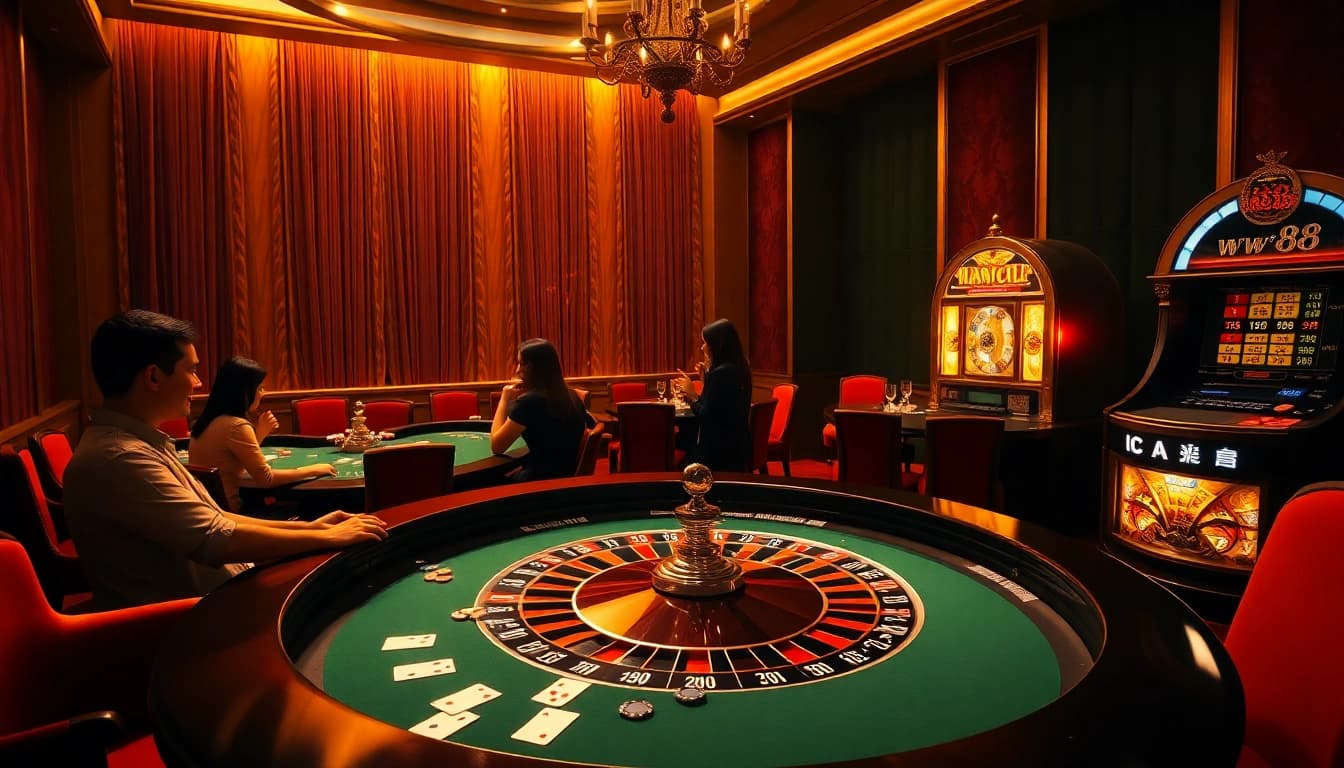Engaging players at the roulette table in a luxurious casino environment featuring ww88.