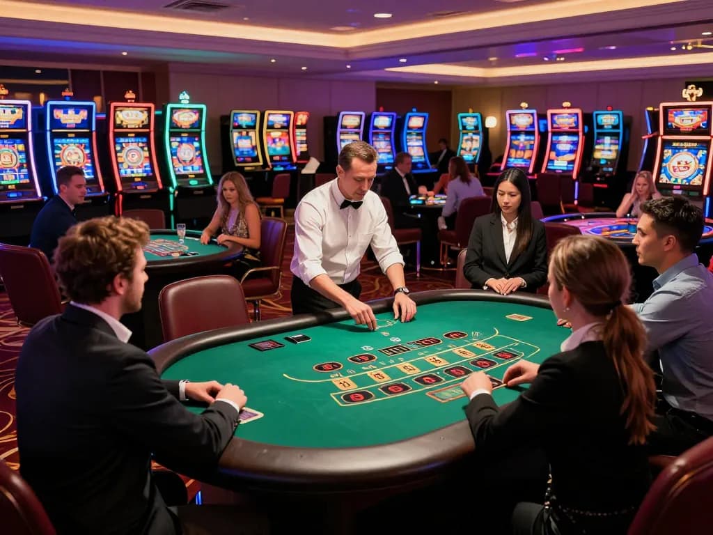 This scene captures dynamic gameplay at https://max88sss.com/, showcasing players engaging in a thrilling blackjack game with a professional dealer.