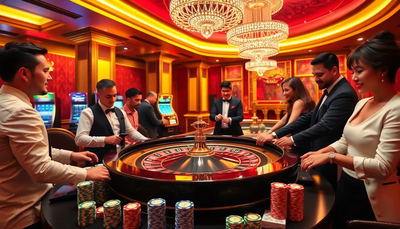 Experience the excitement of gambling at 9bet with players immersed in a vibrant casino atmosphere.