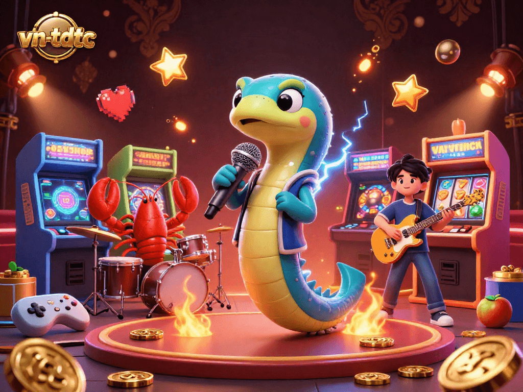 Experience vibrant gaming with the vn-tdtc electric eel DJ and underwater casino scene.