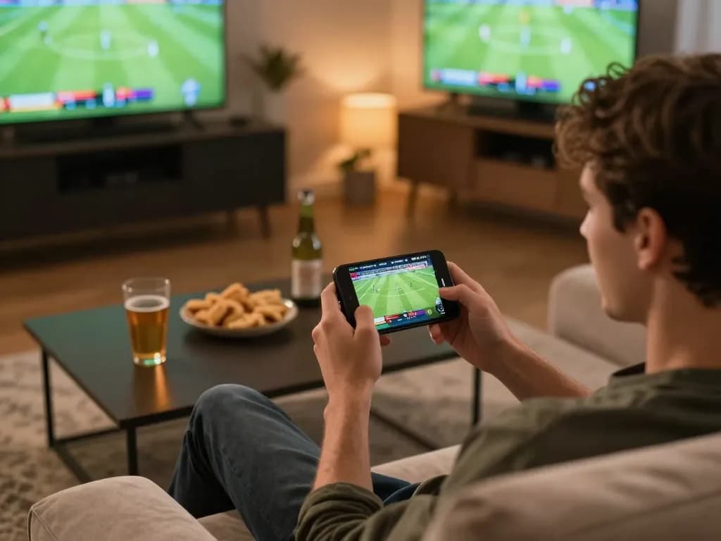 Engaging sports betting at home on https://uu88.blog/ with smartphone showing live match odds.