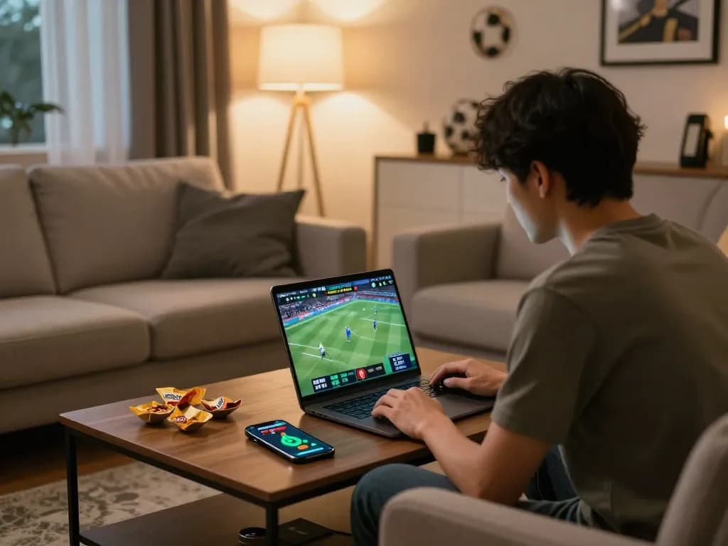 Socolive user engaging in dynamic sports betting from home, showcasing real-time odds on a laptop.