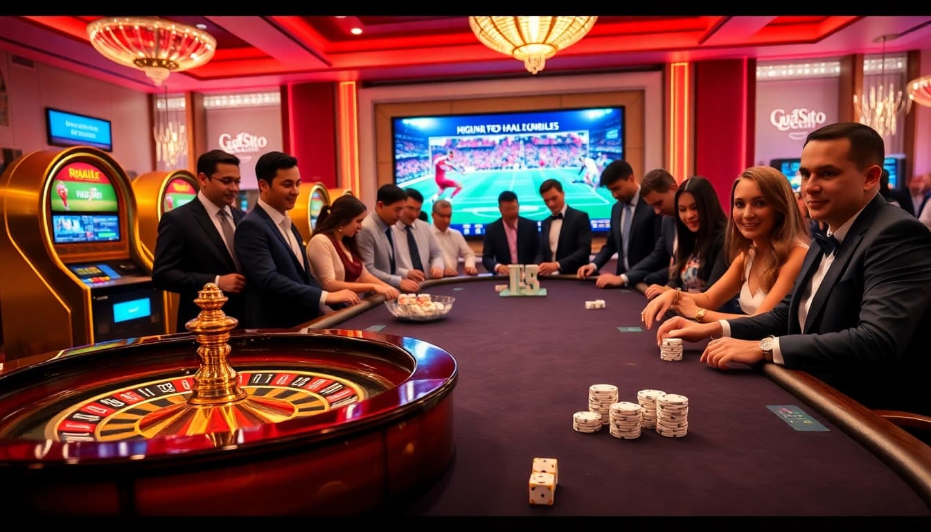 Engaging scene where players review tỷ lệ kèo bóng đá at a vibrant casino table.