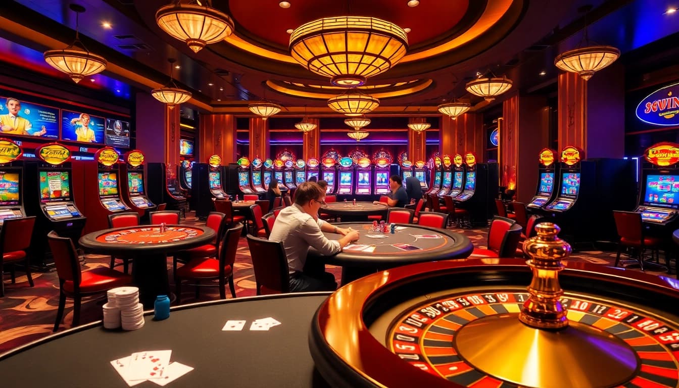 Experience the excitement of gambling at 98win trang chủ with engaging games, poker chips, and vibrant slot machines.