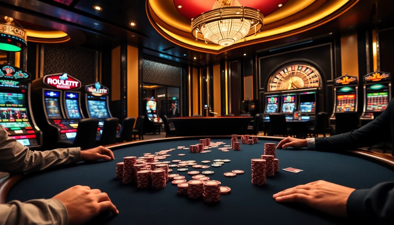 High-stakes poker action at https://tructiepthethao.co/ with players engrossed in the game.