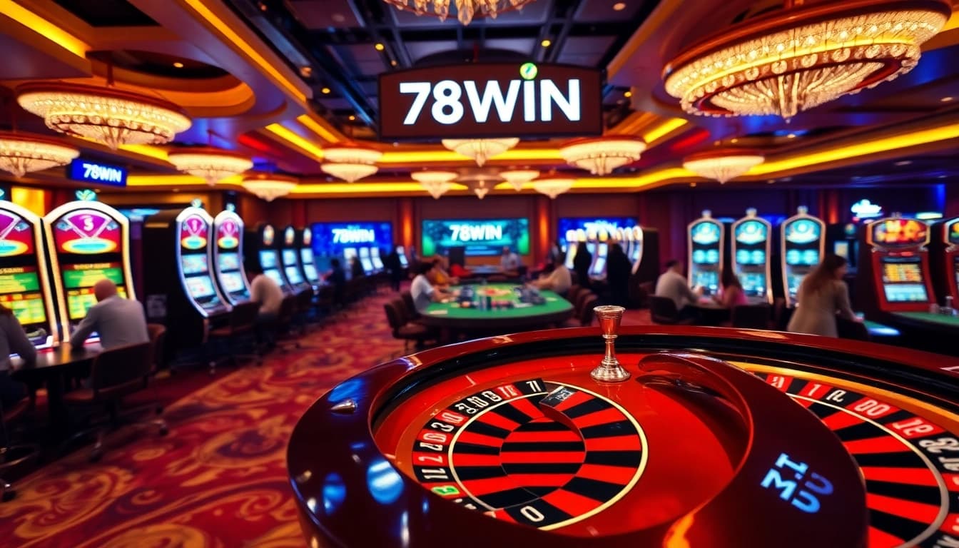 Experience the excitement of winning with 78WIN at a luxurious casino gaming floor.