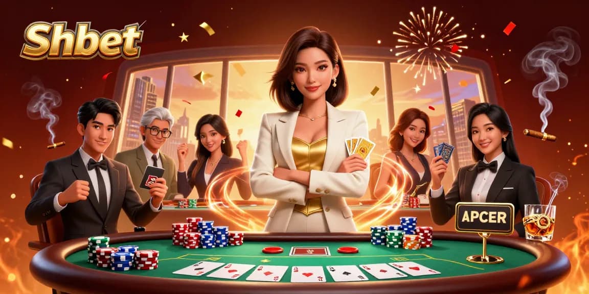 Play poker and win big with Shbet in this vibrant 3D casino scene featuring luxury and confidence.