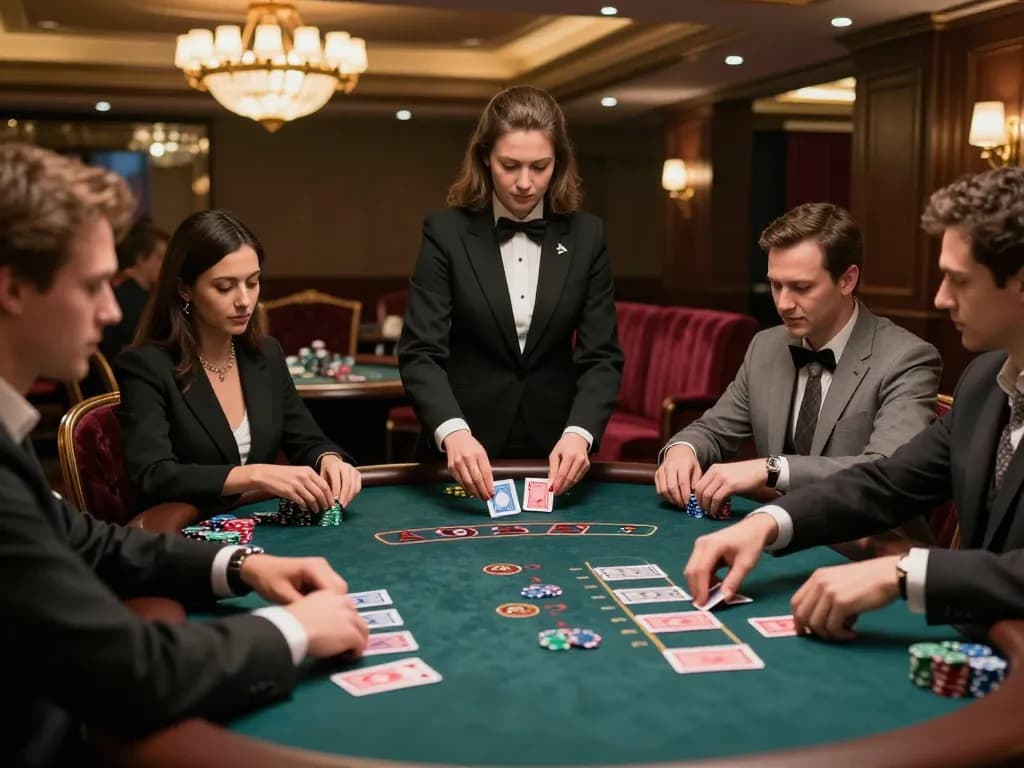 Engaged players enjoying blackjack at Rikvip casino table, showcasing strategic gameplay and luxurious ambiance